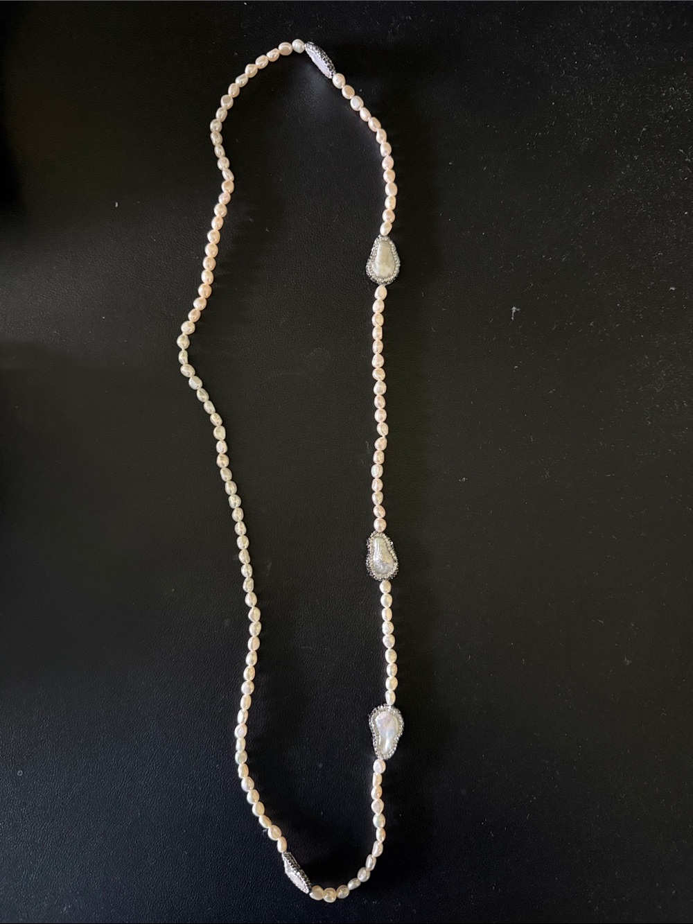 Ann Taylor Cream Pearl Necklace with Teardrop Crystal Stations